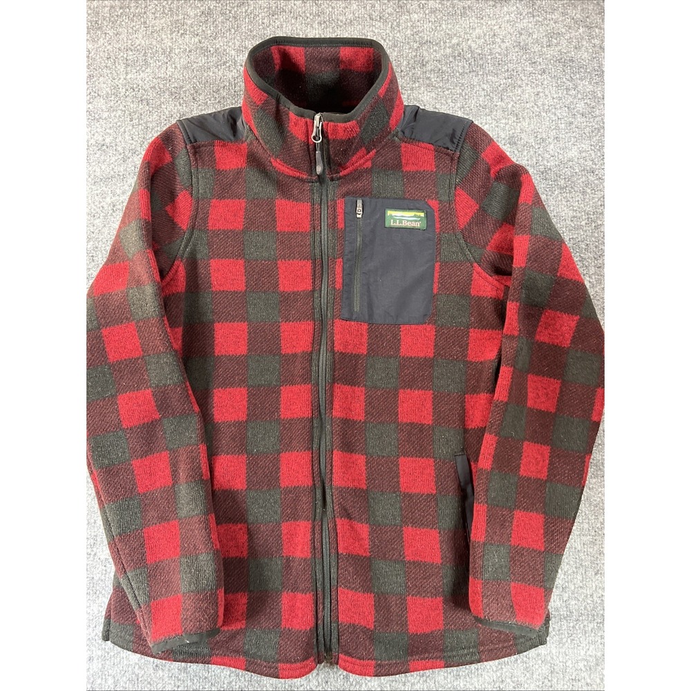 L.L. Bean Women's Full-Zip Fleece Jacket - Red & Black Buffalo Plaid - Size S
